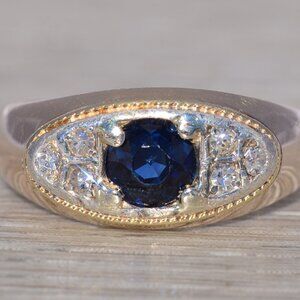 Sapphire and Natural Diamond Ring in Two-Tone Gold